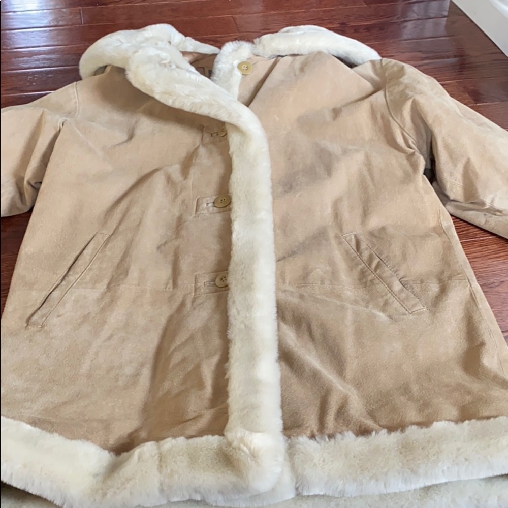 Suede Leather coat with faux soft fur